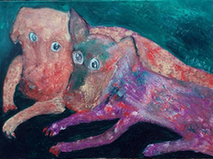 Artist reflects human society through paintings of dogs