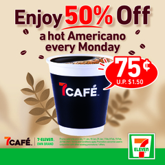 Enjoy Half Price Hot Americanos from 7Café every Monday! 