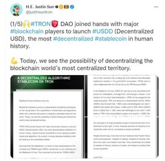 TRON Founder H.E. Justin Sun Announces the Launch of USDD — A Decentralized Stablecoin