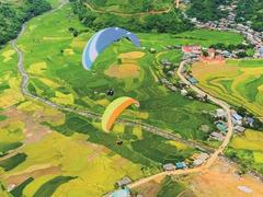 Paragliders enjoy spectacular flights over Mù Cang Chải terraced fields